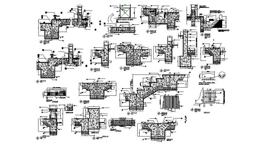 Staircase construction details of school building with wall dwg file