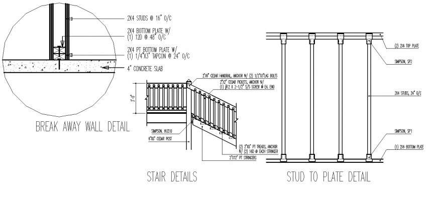 Staircase detail  stud to plate drawing in dwg file.