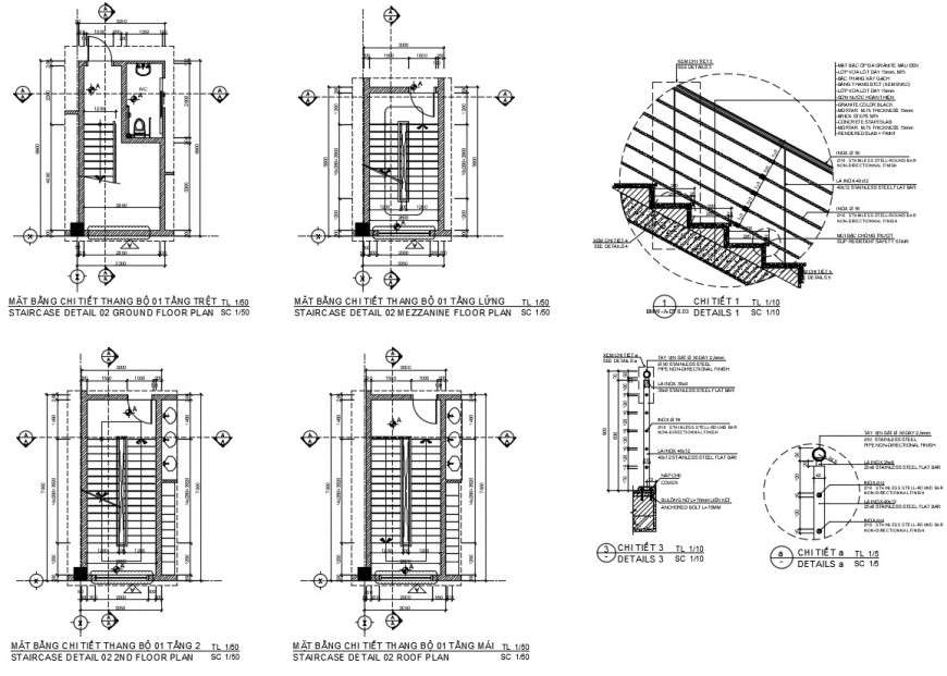 Staircase floor plan with detail dimension in dwg file