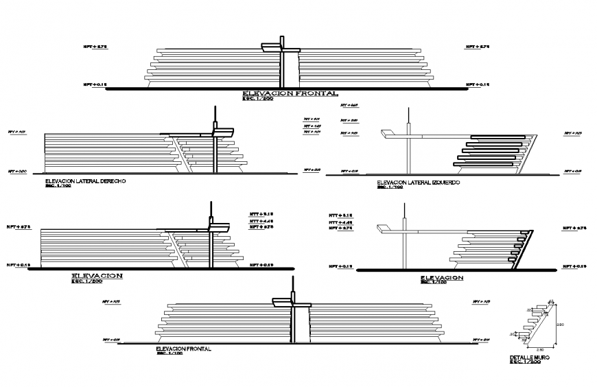 Staircase structure detail elevation 2d view layout autocad file
