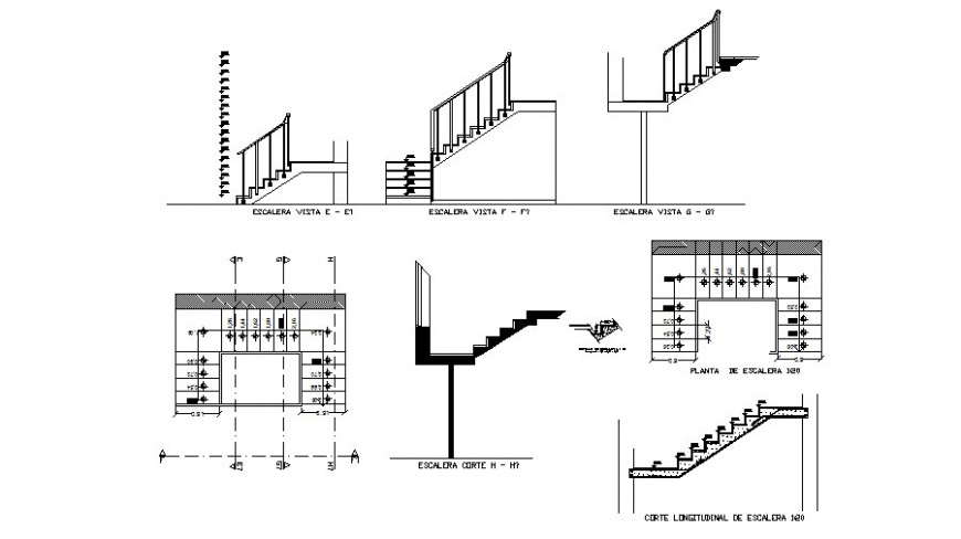Staircase units plan and sectional detail in autocad