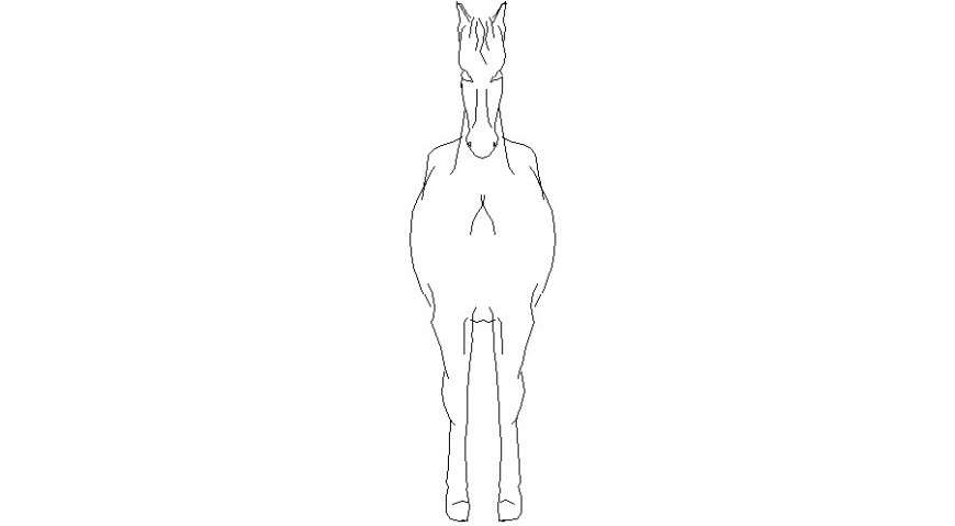 Standing horse front elevation 2d block cad drawing details dwg file