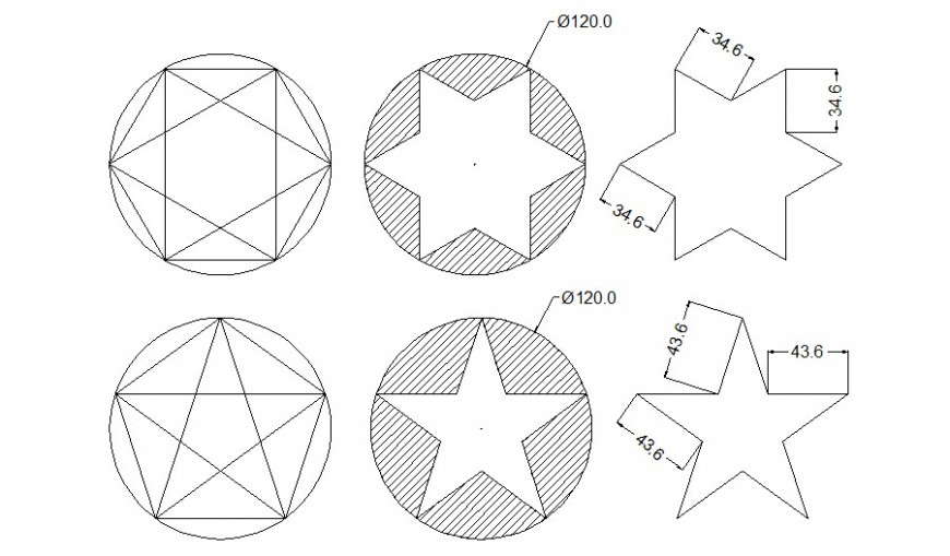 Star blocks design units 2d view autocad file