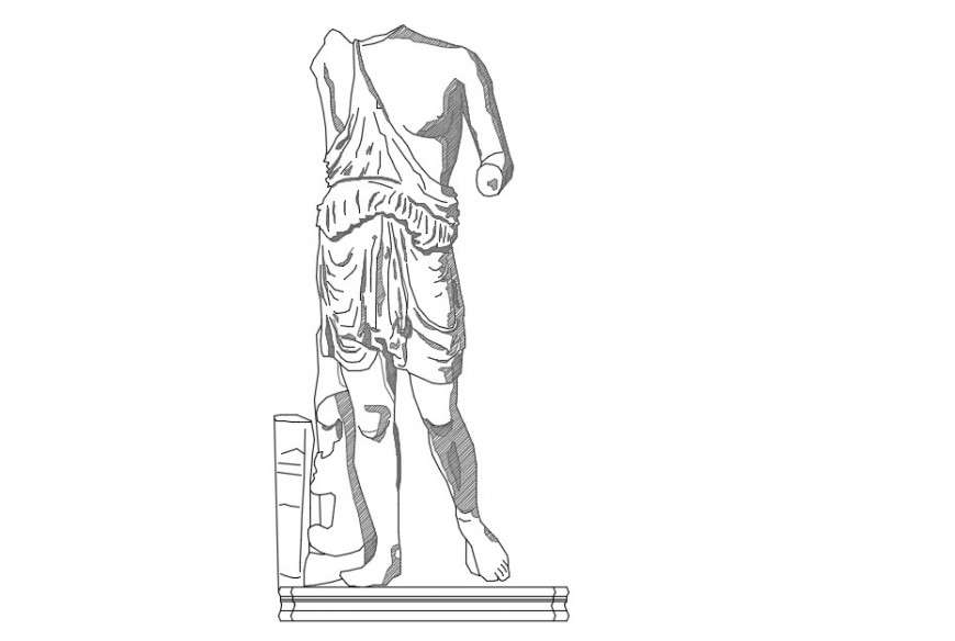 Statue front 2d elevation model block detail dwg file