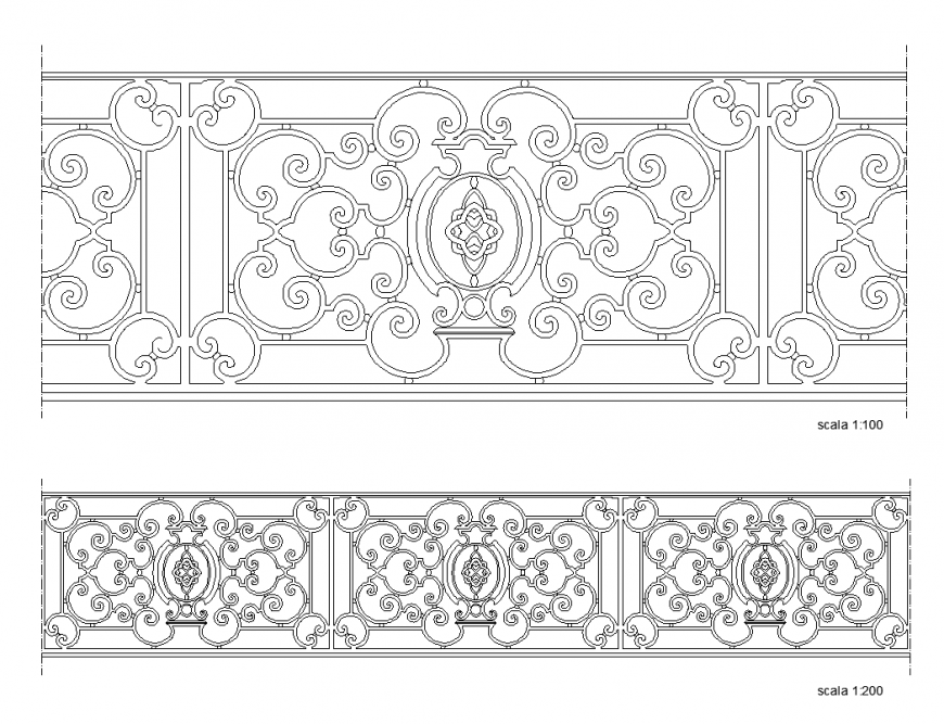 Steel balustrade design detail elevation 2d view layout dwg file