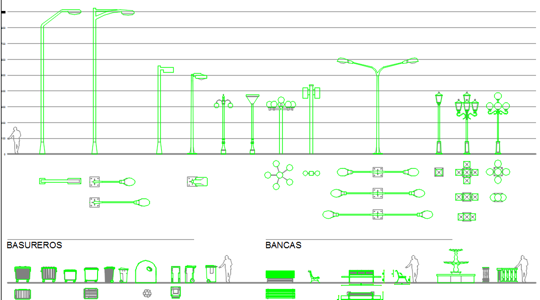 street lights, garbage disposal dwg file
