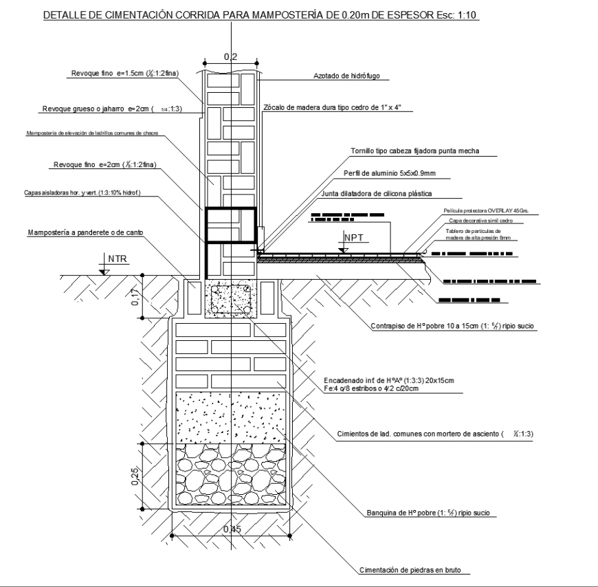 Structural masonry foundation drawing in dwg file.