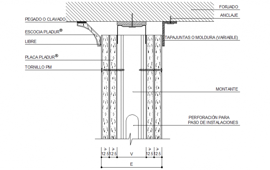 Structural wall ceiling joinery detail drawing in dwg file.