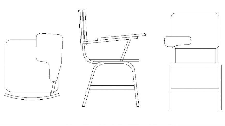 Student chair all sided elevation block cad drawing details dwg file