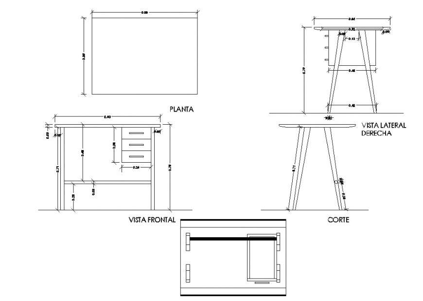 Study table design drawing in dwg file.