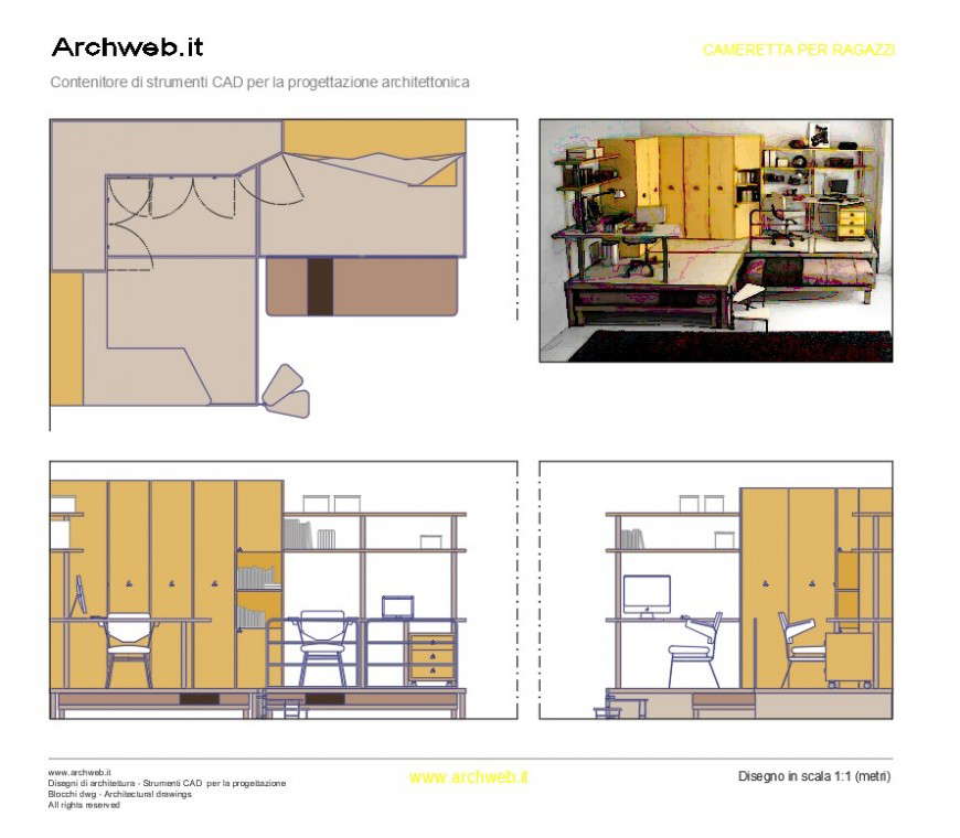 Study Table 2D Plan and Section Layout in AutoCAD Format