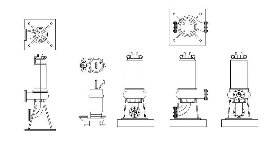 Submersible pump details drawings 2d view elevation autocad file