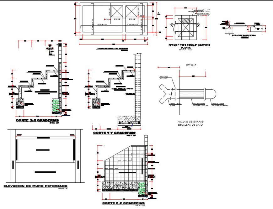 Tank stair section plan autocad file