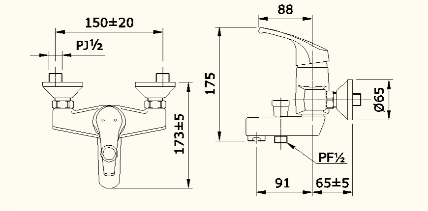 Tap detail side elevation dwg file