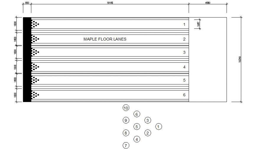 Ten pin Bowling details plan 2d drawing in autocad