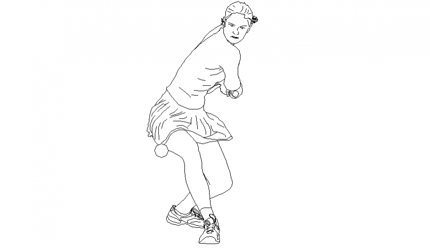 Tennis women player in playing position block of people dwg file