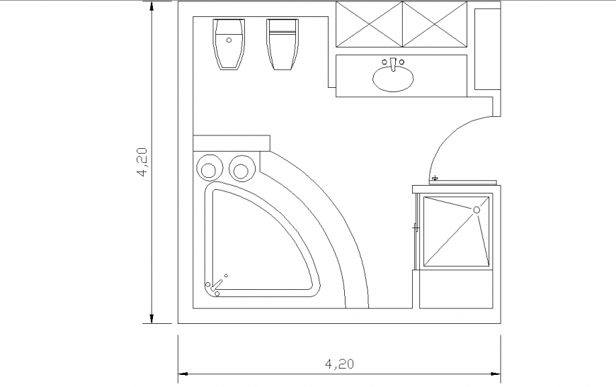 The bath-room plan with detailing dwg file.