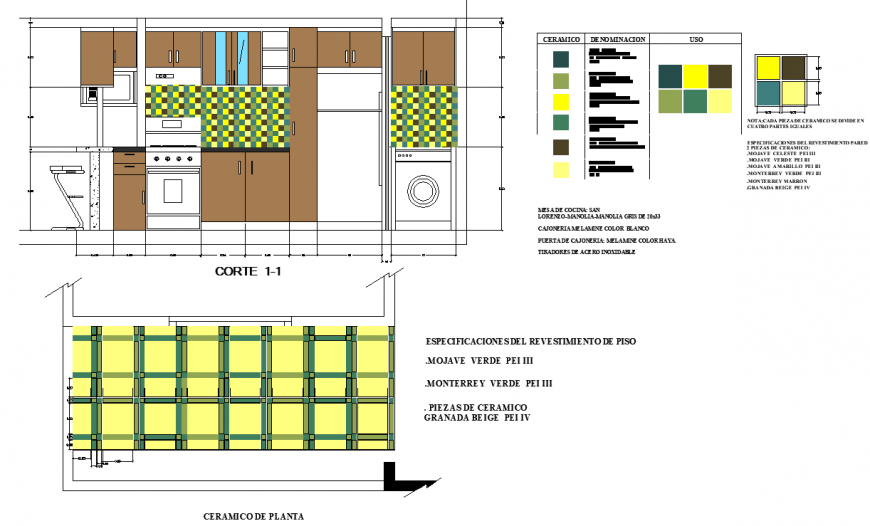 The kitchen plan detailing of dwg file.