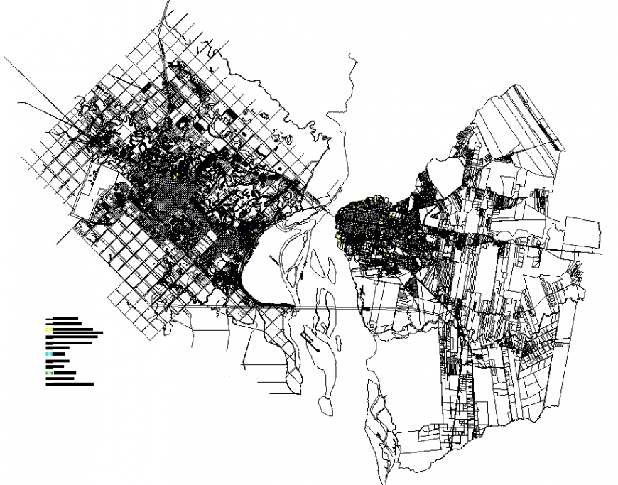 The plan of a town with detailing dwg file.