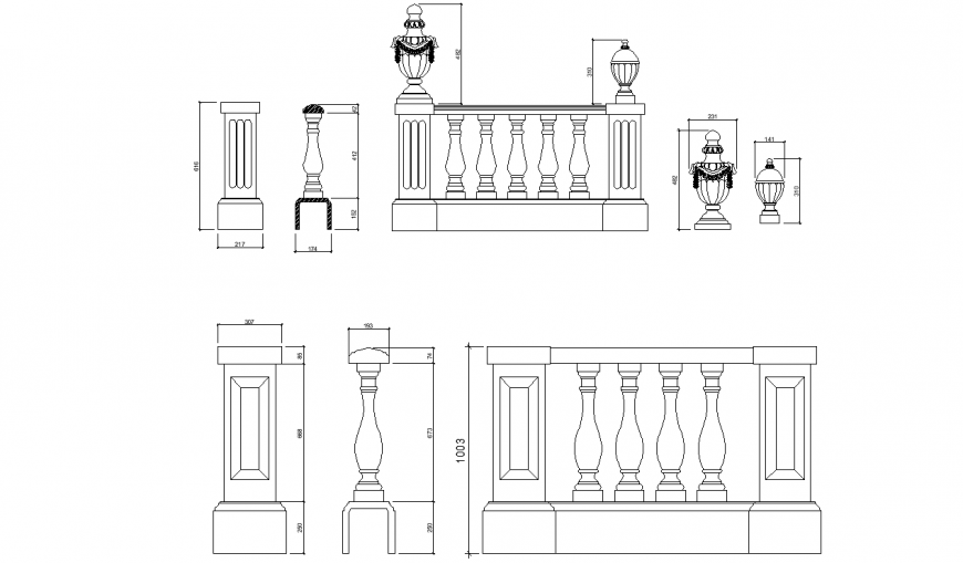 The railings plan and elevation with a detailing dwg file.
