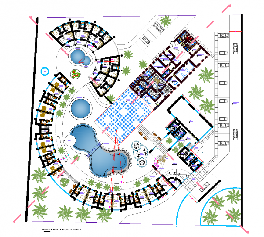 The resort plan detailed dwg file.
