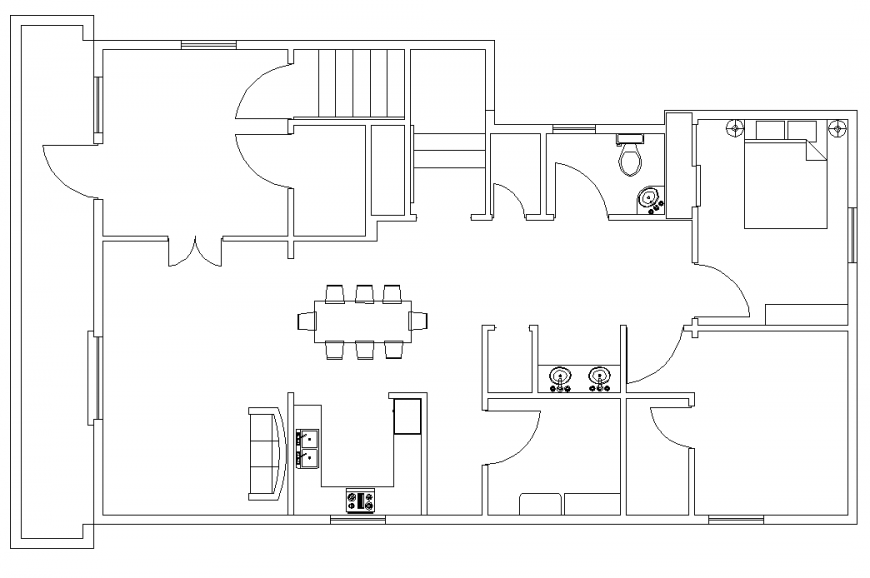The top view house plan with furnished detailing of a dwg file.