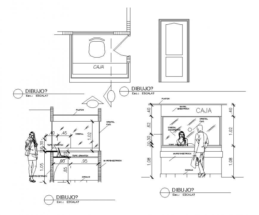 Theater Ticket window building detail elevation 2d view autocad file