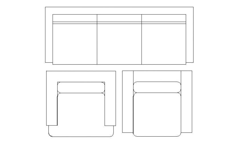 Three Seater Sofa with Side Chairs CAD Blocks in DWG Format