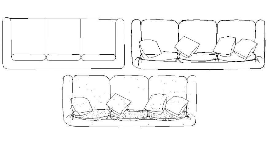Three seater sofa set block detail elevation drawing in autocad