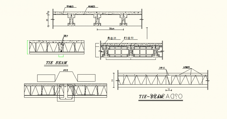 Tie beam detail elevation and plan autocad file