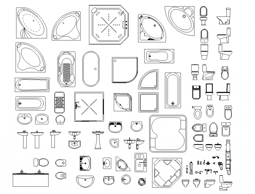 Toilet and bathroom units 2 d plan layout file