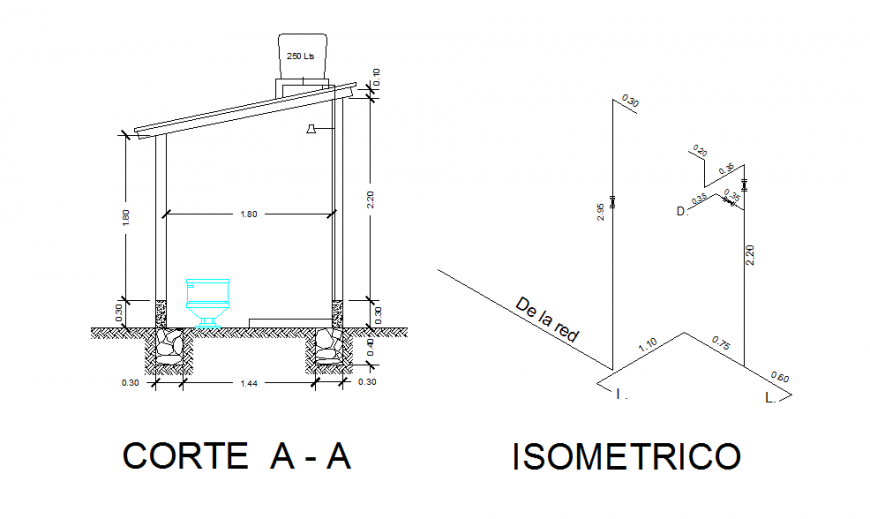 Toilet Elevation & Isometric Dimension Detail