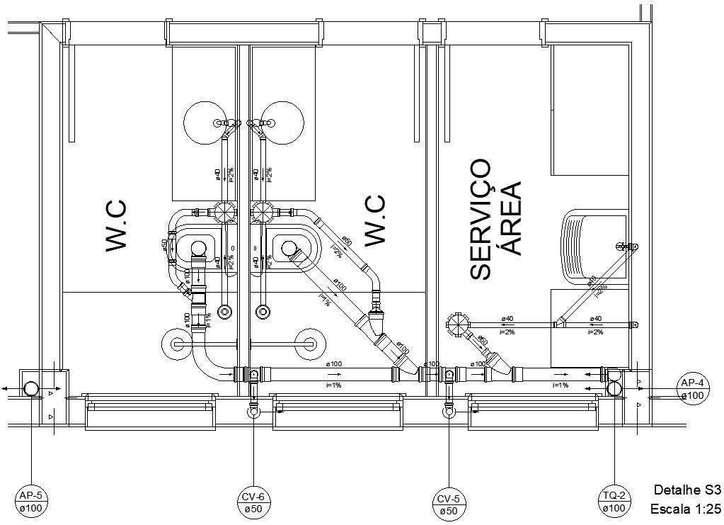 toilet plumbing details AutoCAD, dwg file.