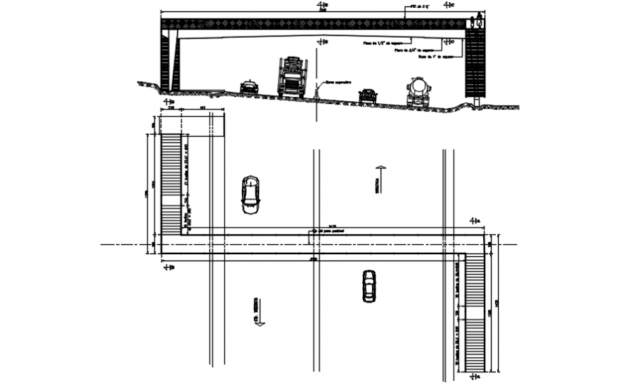 Toluca foot bridge constructive section drawing details dwg file
