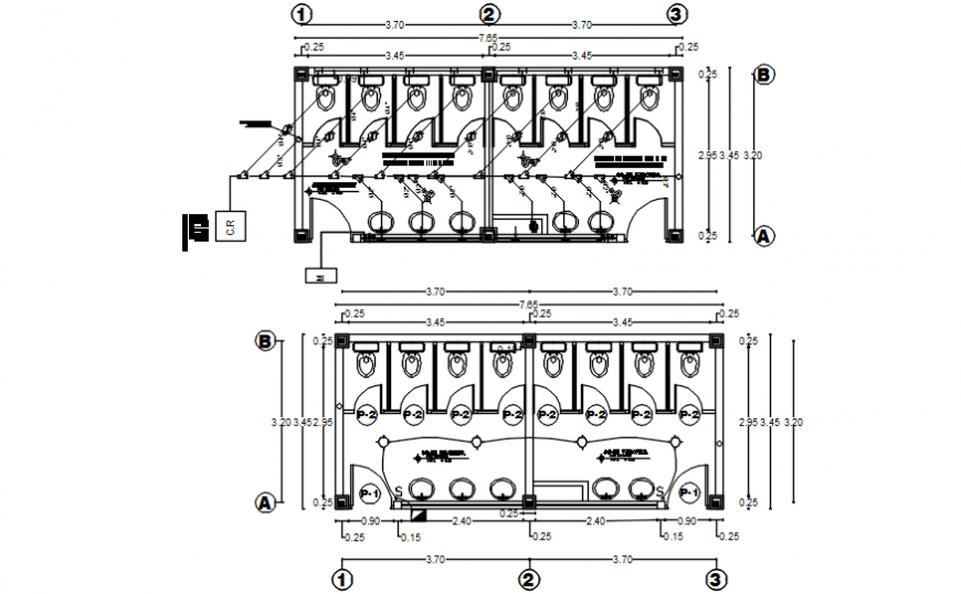 Top view bathroom detailing dwg file