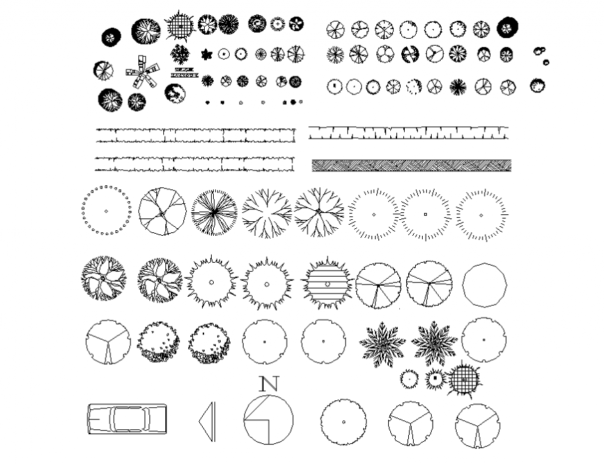Top view elevation plan tree detail dwg file