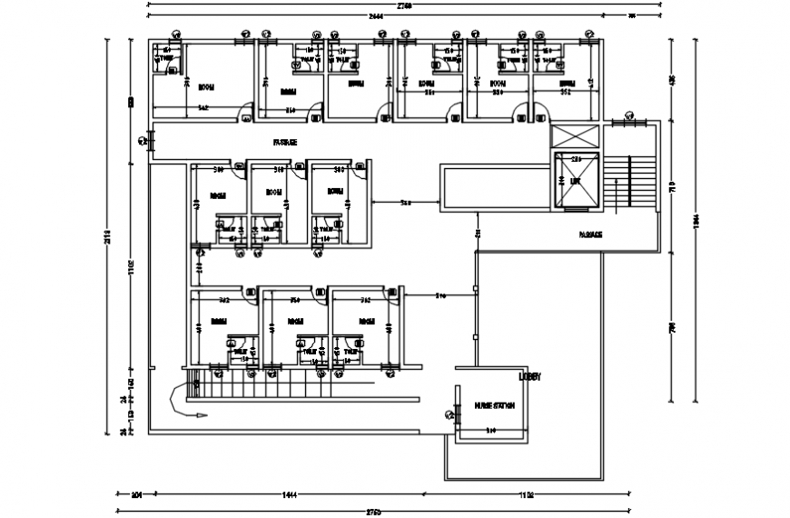 Top view layout plan of a hospital details dwg file