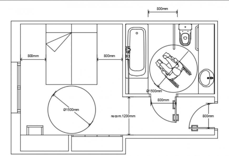 Top view plan of bathroom and bedroom