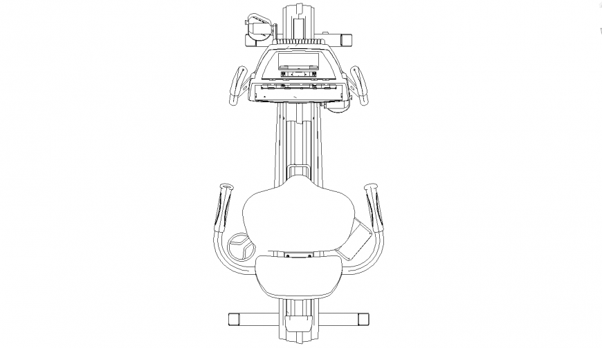 Top view plan of the gym equipment in dwg AutoCAD file.