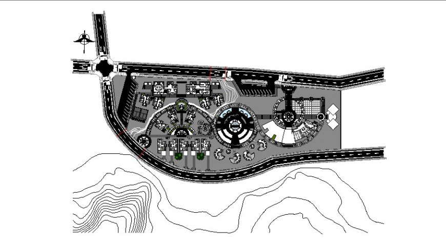 Topographical area and building detail 2d view CAD block layout file in dwg format