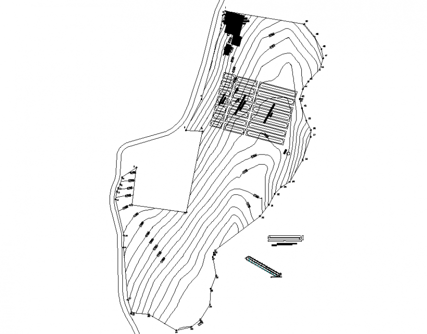 Topography plan drawing in dwg file.