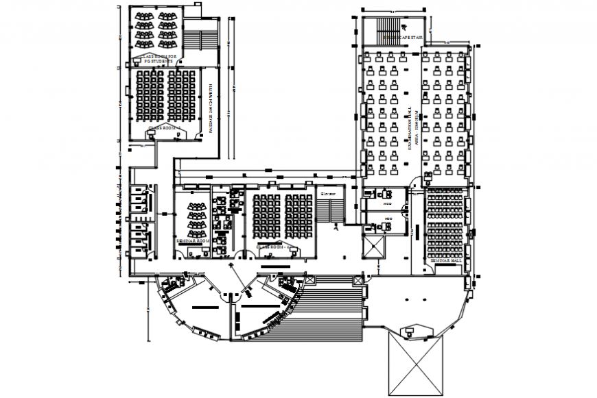 Town hall 2d top view furniture plan detail