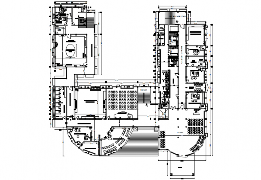 Town hall 2d top view furniture plan detailTown hall 2d top view