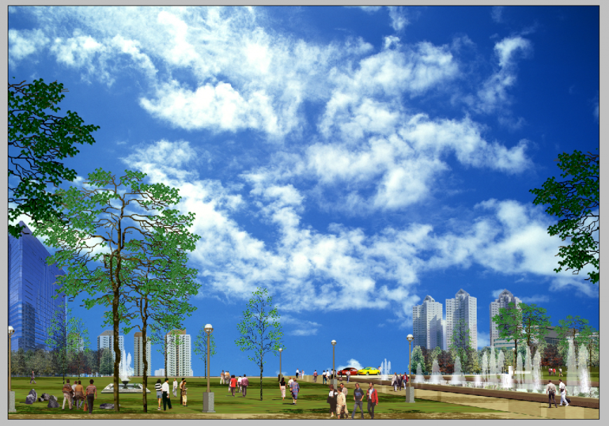 Town park detail elevation Photoshop file