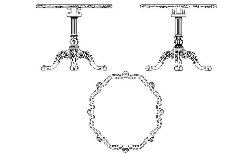 Traditional table elevation 2d drawing in autoacd software