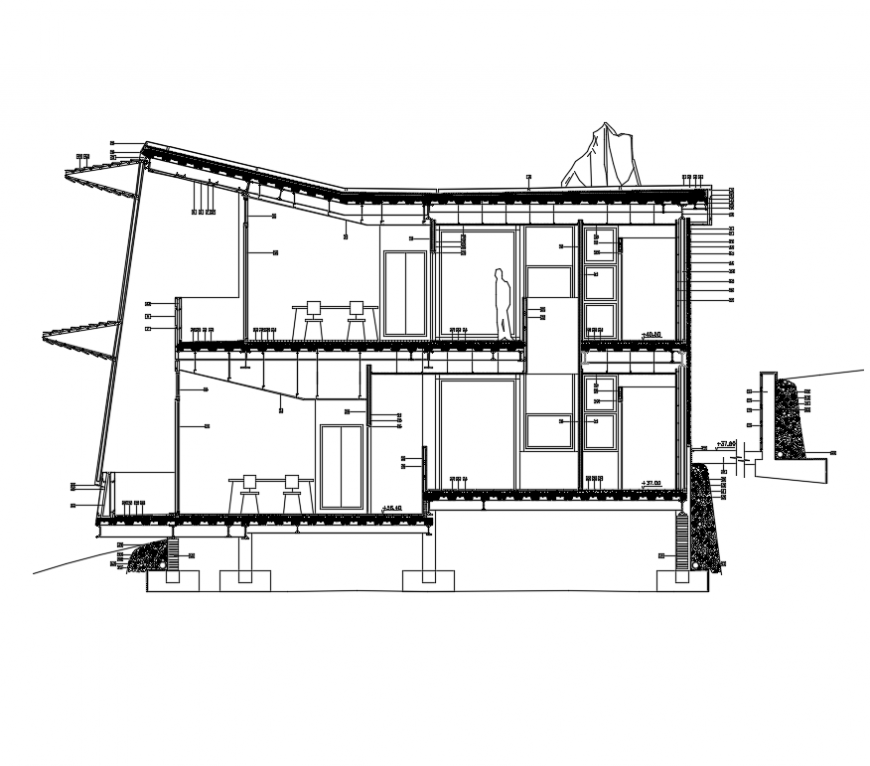 Transverse constructive section details of housing two story dwg file
