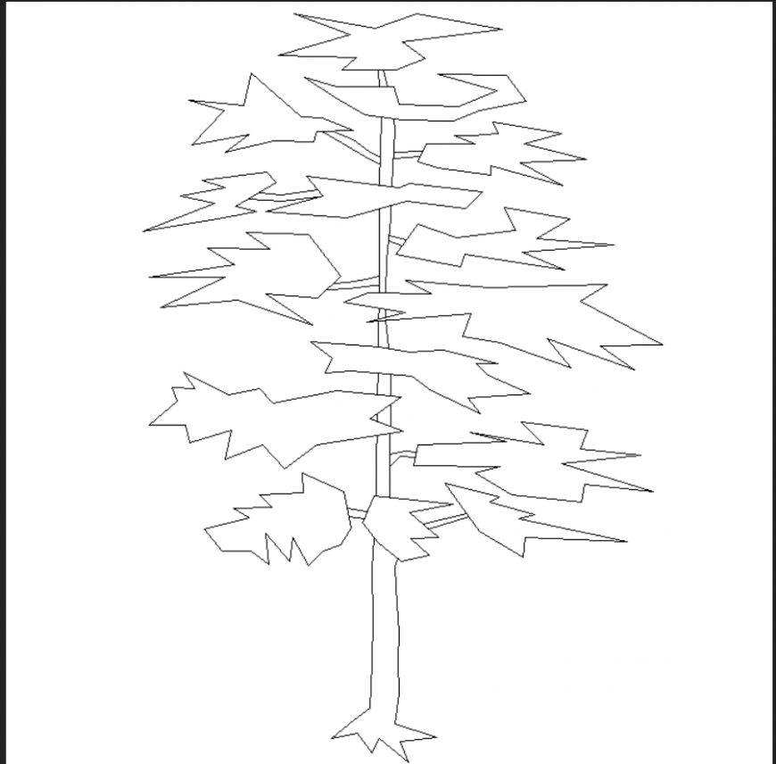 Tree with leaves plans with detailing dwg file.