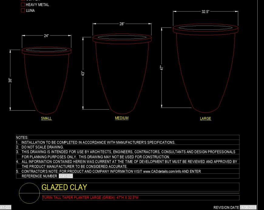 Turin tall taper planter large in dwg file.