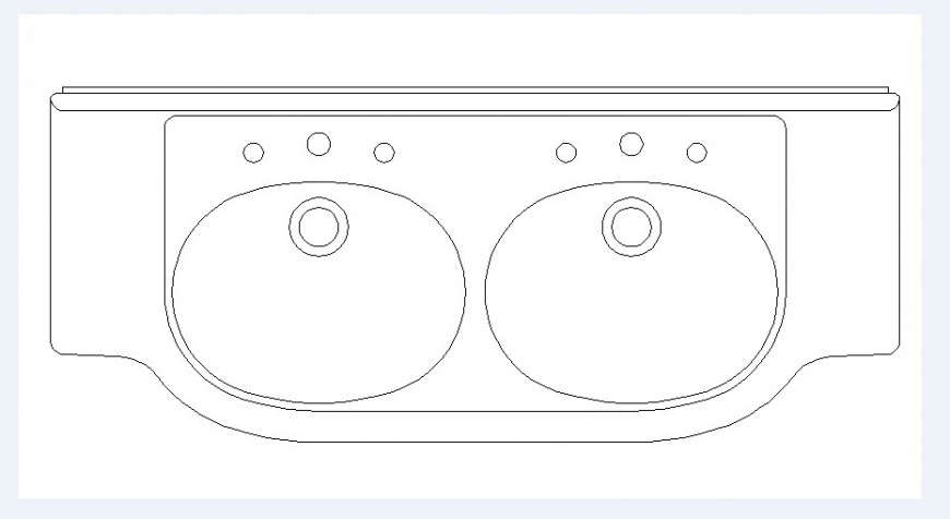 Twin sink top view elevation 2d block drawing details dwg file