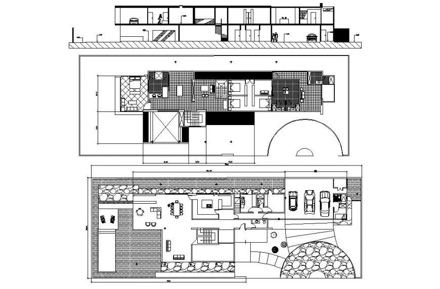 Two level house main section and floor plan cad drawing details dwg file
